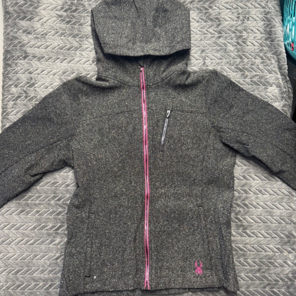 Spyder Womens Full Zip Hooded Jacket Grey Pink Speckled Tweed Size MED (1449)